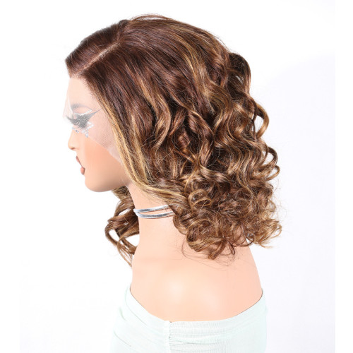 Cross-border 13*4 lace frontal wig human hair body bob 4/27 wig real human hair