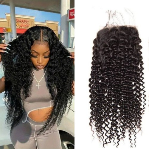4*4 high-definition transparent lace wig with small curls, real human hair, available in Xuchang, hot-selling in Europe and America