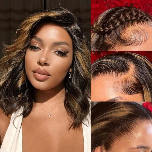 European and American wigs made of real human hair, 4x4 front lace, Highlight 1B30 bob wig, cross-border wholesale