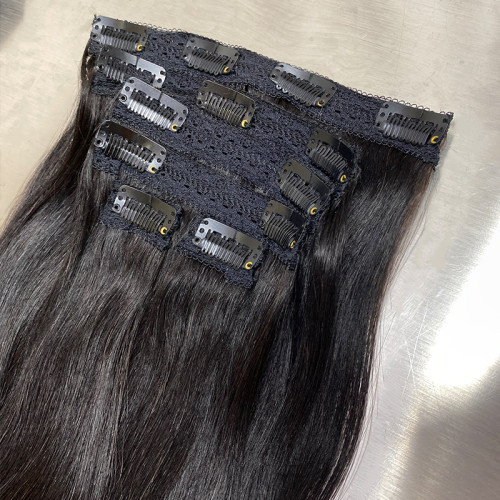 8A real human hair lace clip hair extensions 7-piece set in stock for wholesale