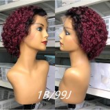 13*1 Pixie Curly Wig WIth T Lace Brazilian Natural Human Hai