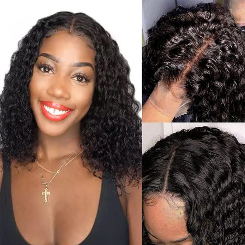 European and American wigs made of real human hair, T-part lace front deep bob wig, cross-border wholesale for foreign trade