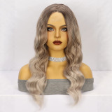 Front lace medium-length hand-woven synthetic fiber wig with small lace, piano color, large waves, women's wig