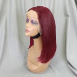 Bone Straight Lace Frontal Wig Short Bob 99j# Human Hair