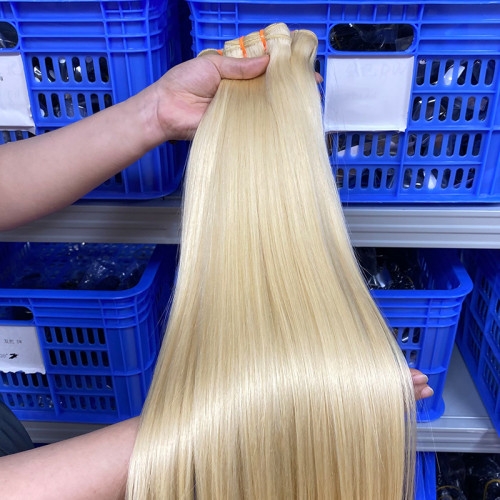 15A braided hair curtain#613 human hair bundles, platinum blonde, straight natural hair, European and American cross-border