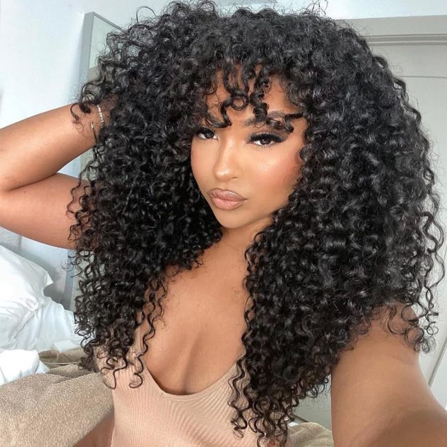 European and American wigs made of real human hair with bangs, kinky curly women's hairpieces, cross-border wholesale, foreign trade, celebrity style
