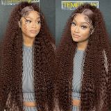 13*4 transparent lace hot chocolate color wavy brown hair 4#Hot-selling in Europe and America, available in stock in Xuchang