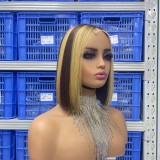 12A Double Drown 300%density 2*6 Kim Closure Straight Bob