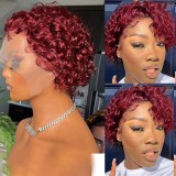 13*1 Pixie Curly Wig WIth T Lace Brazilian Natural Human Hai
