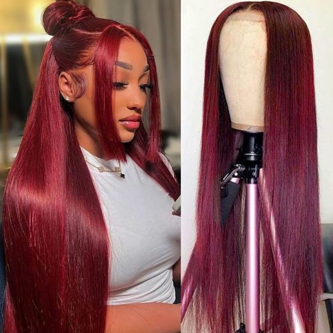 Cross-border European and American lace short hair wigs wholesale, full head set, burgundy long straight hair, hot selling
