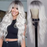 Cross-border mechanism full head wig with bangs, large waves, colorful synthetic fiber, water wigs, 2D style