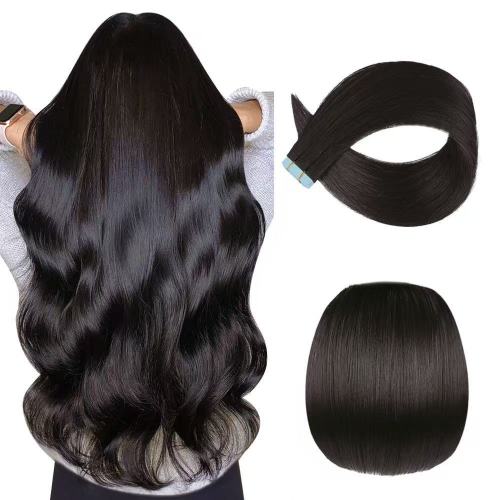 Factory-made real human hair extensions, bone straight, double-sided adhesive tape-in hair, long straight hair