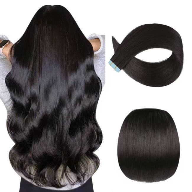Factory-made real human hair extensions, bone straight, double-sided adhesive tape-in hair, long straight hair