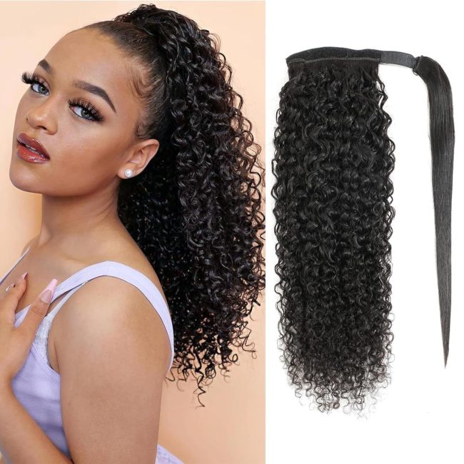 European and American wigs made of real human hair for women, straight ponytail, kinky curly ponytail, long straight hair, foreign trade
