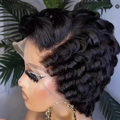 Curly pixie cut frontal wigs human hair front lace real human hair wigs