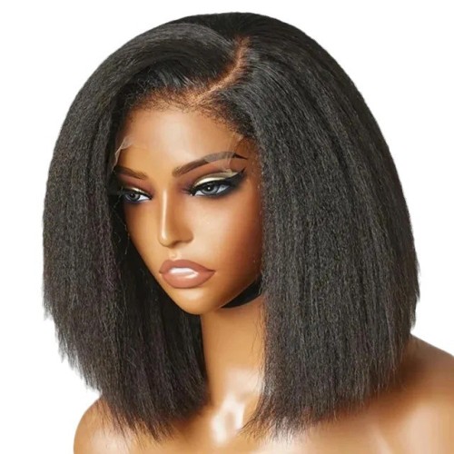 Transparent Kinky Straight Bob Lace Front Wigs Pre Plucked