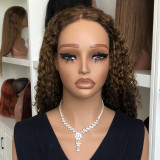 250% density jerry curly human hair wig with front lace and highlights in brown color