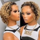 13*1 Pixie Curly Wig WIth T Lace Brazilian Natural Human Hai