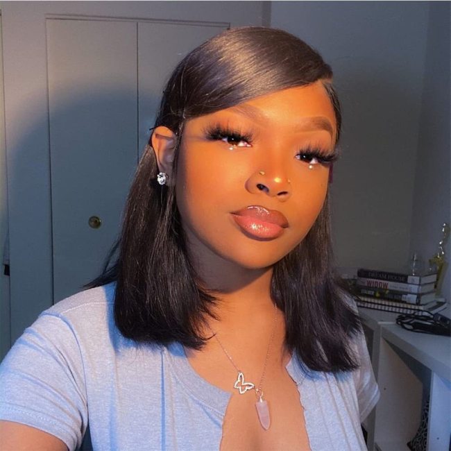 Wig made of real human hair, T-part lace front, side-parted straight bob, foreign trade cross-border wholesale short hair