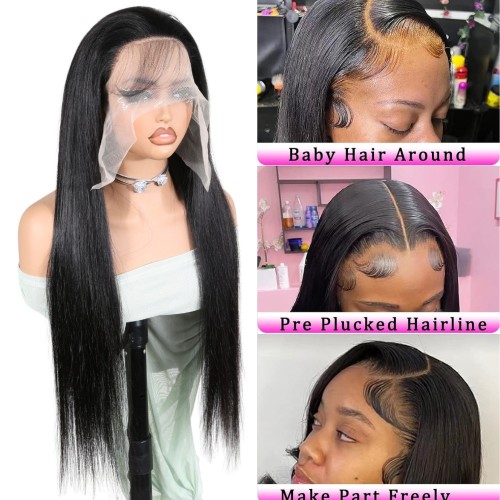 Wig made of real human hair with 13X4 lace front, straight hair, women's wig, foreign trade cross-border wholesale women's wigs
