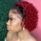Brazilian 13*4frontal pixie curly Human Hair  Water Wave wig