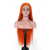 European and American orange long wig, real hair wig, African lace front wig, wholesale