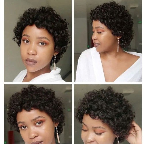 Promotion 100% human hair short curly wig Natural color