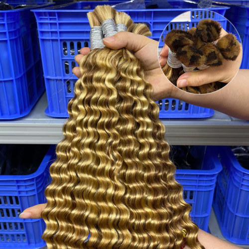 Real human hair deep wave multi-color seamless hair extensions bundles cross-border wigs bulk human hair