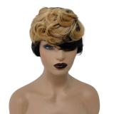 12A Human Hair Short Curly Wig With Bangs Pixie Fringe Wig