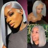 Grey Wigs BOB Hair Gray Human Hair Straight 13*4 Lace Front