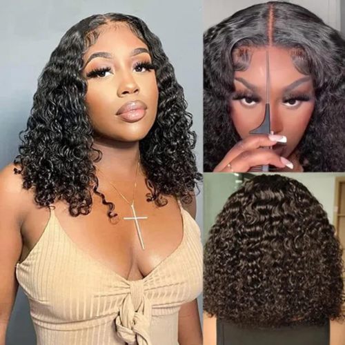 Wig made of real human hair with 4x4 lace front, deep bob style, women's wig, bob cut, high-definition front hair