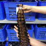 Human hair wig with mixed colors, piano color#4/27 deep wave human hair bulk hair