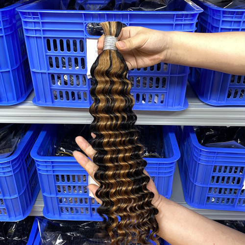 Human hair wig with mixed colors, piano color#4/27 deep wave human hair bulk hair