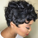 100% Human Hair Short Cut Curly Wig Afro Bob Full Human Hair