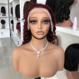 13*4 lace frontal 99J deep wave real human hair wig headpiece cross-border wholesale burgundy