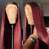 13*4frontal Straight Long Wigs 1B/99j Human hair
