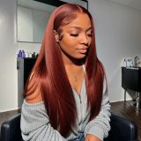 13*4 HD Transparent Lace Red-Brown 33#Front lace full human hair wig is a hot seller in Europe and America