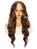 Front lace medium-length hand-woven synthetic fiber wig with small lace, piano color, large waves, women's wig