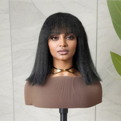 4*1lace fringe Kinky straight Bob Yaki Brazilian Human Hair