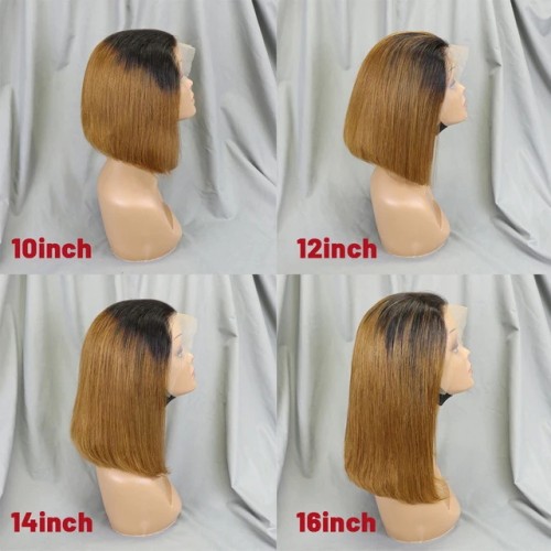 Bone Straight Lace Frontal Wig Short Bob 1b/30 Human Hair