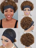 100% human  hair  headband   Short  curl wig