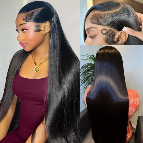 180% density 13*4 lace wigs, bone straight natural color human hair wig