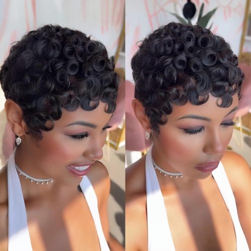 Cross-border European and American wigs made of real human hair, short layered pixie cut wigs