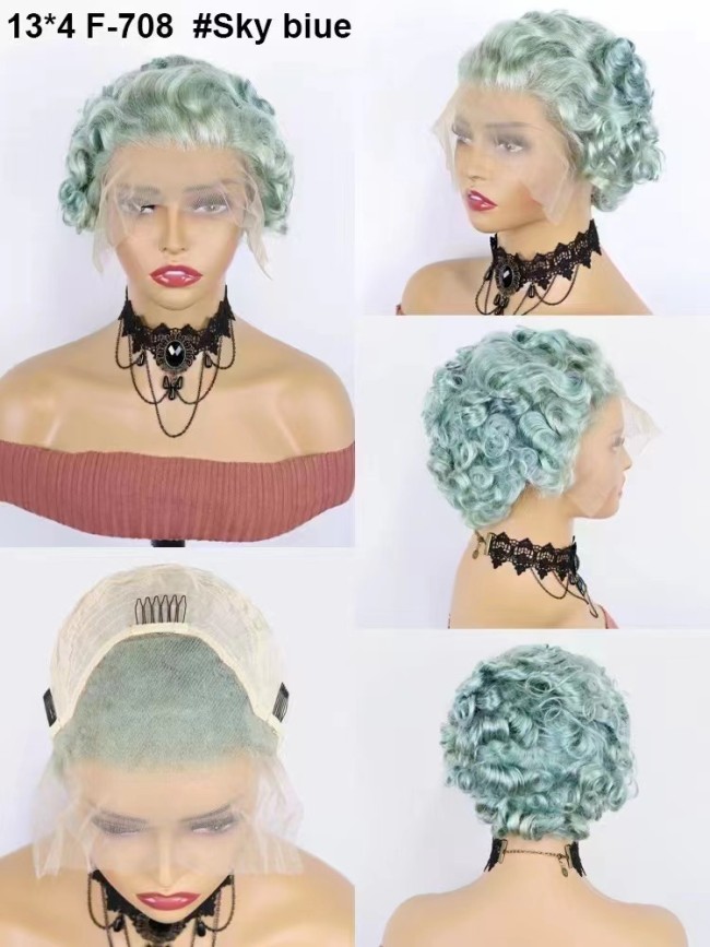 12A Short Cut Curly Color Wig Lace Frontal Wig