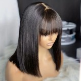 Fringe Bob 3*1 Lace 100% Human Hair Straight bangs wig Bob