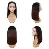 Bone Straight Lace Frontal Wig Short Bob 1b/4 Human Hair