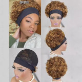 100% human  hair  headband   Short  curl wig