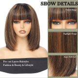 Wig with highlights 1B30, smooth cut bob straight with bands, fully machine-made, 180% high density, realistic