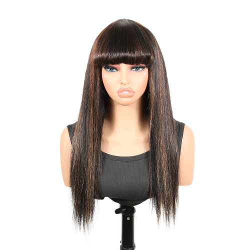 Real human hair Highlight Ombre 1B/30 Black Brown straight with bangs