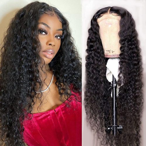 European and American wigs made of real human hair, 4x4 front lace, middle parting, water curly, headgear for foreign trade and cross-border wholesale
